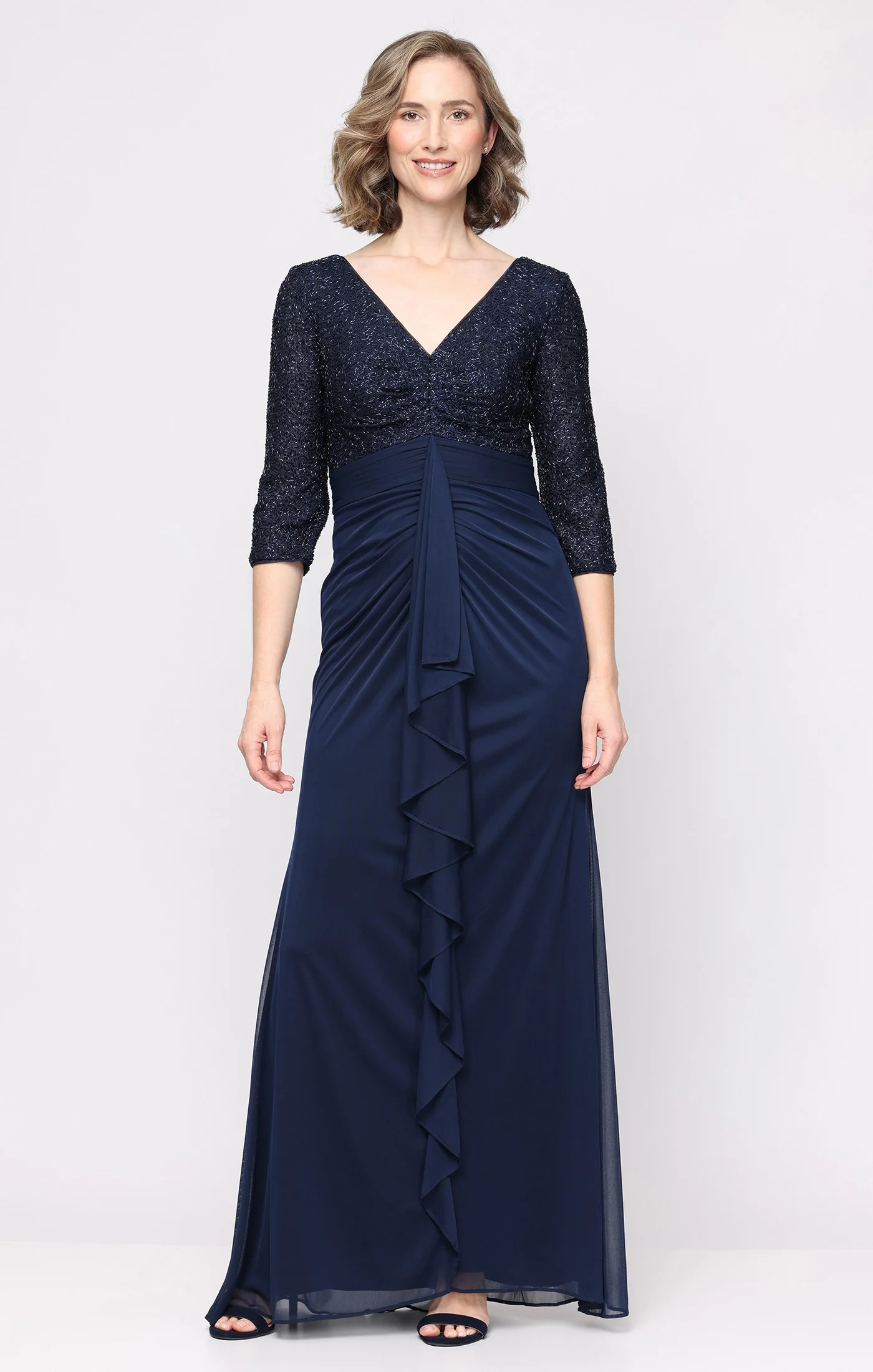 Long Empire Waist V-Neck Sequin Dress