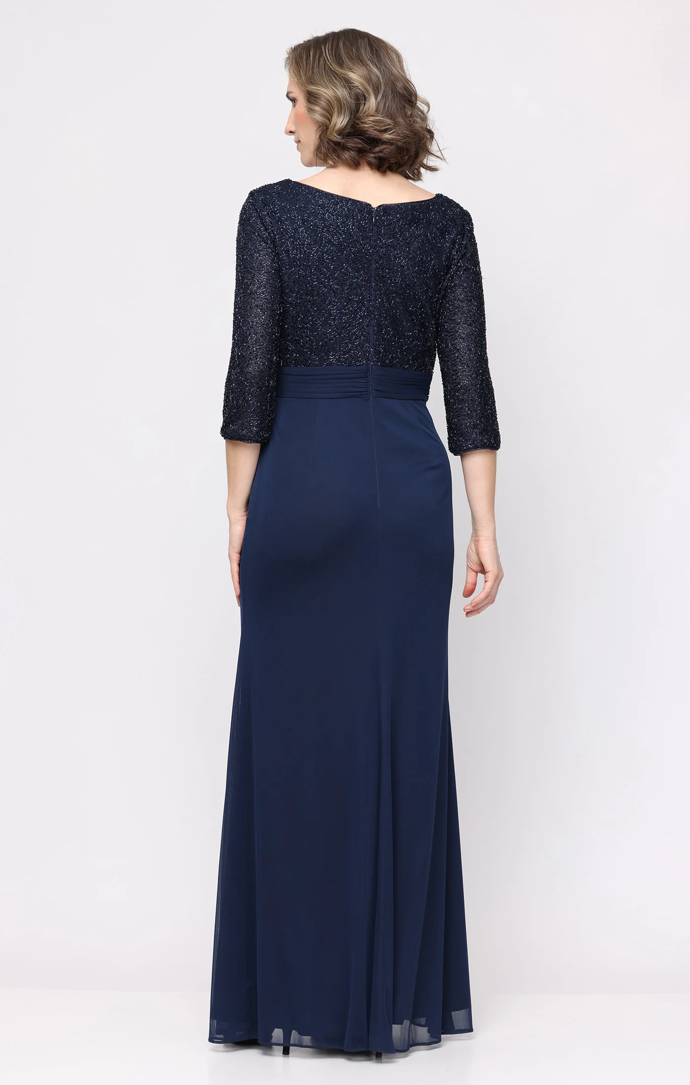 Long Empire Waist V-Neck Sequin Dress - Image 3