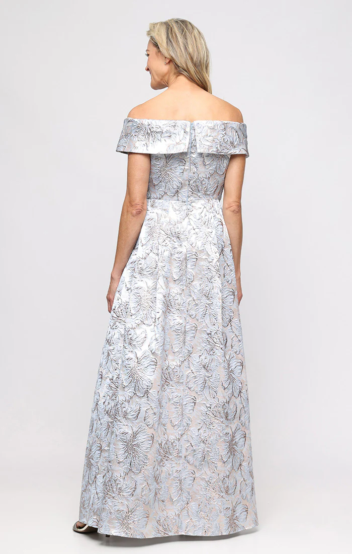 Jacquard Off-the-Shoulder Ballgown with Foldover Cuff Neckline - Image 3
