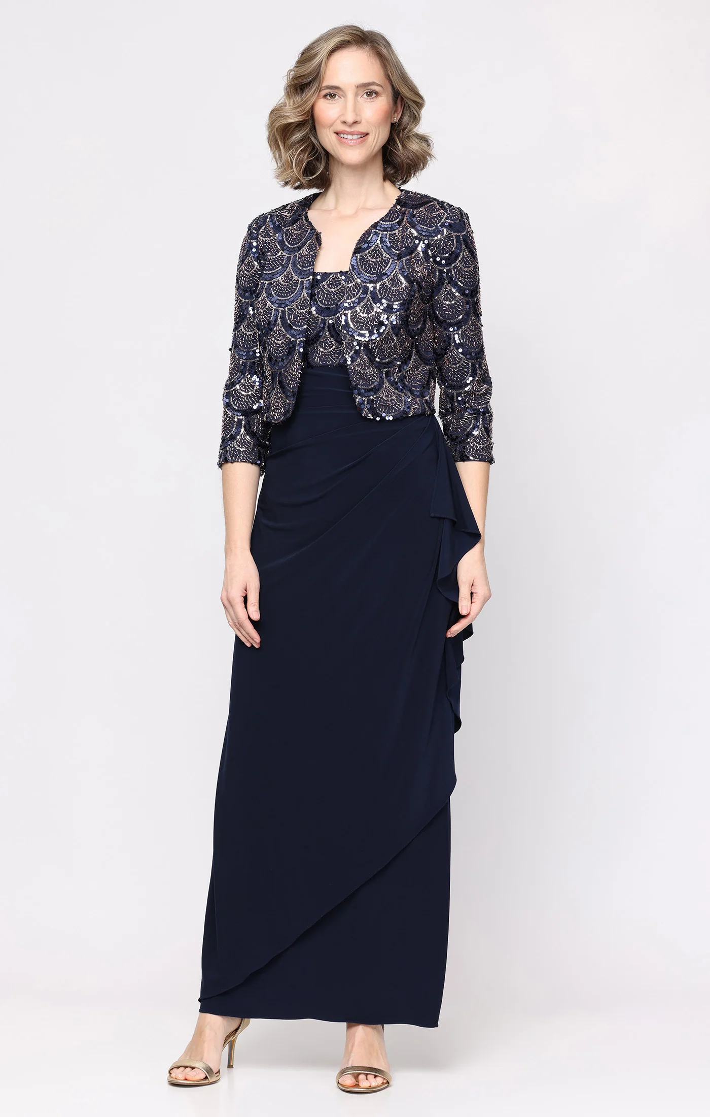 Long Empire Waist Dress with Sequin Bolero Jacket
