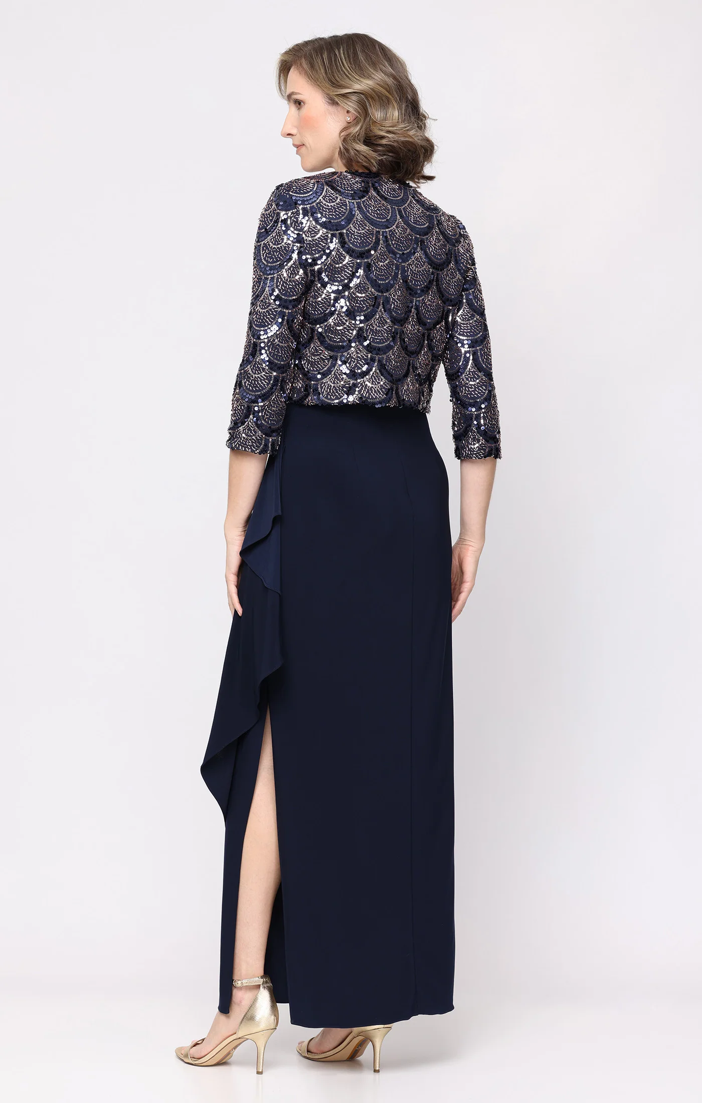 Long Empire Waist Dress with Sequin Bolero Jacket - Image 2