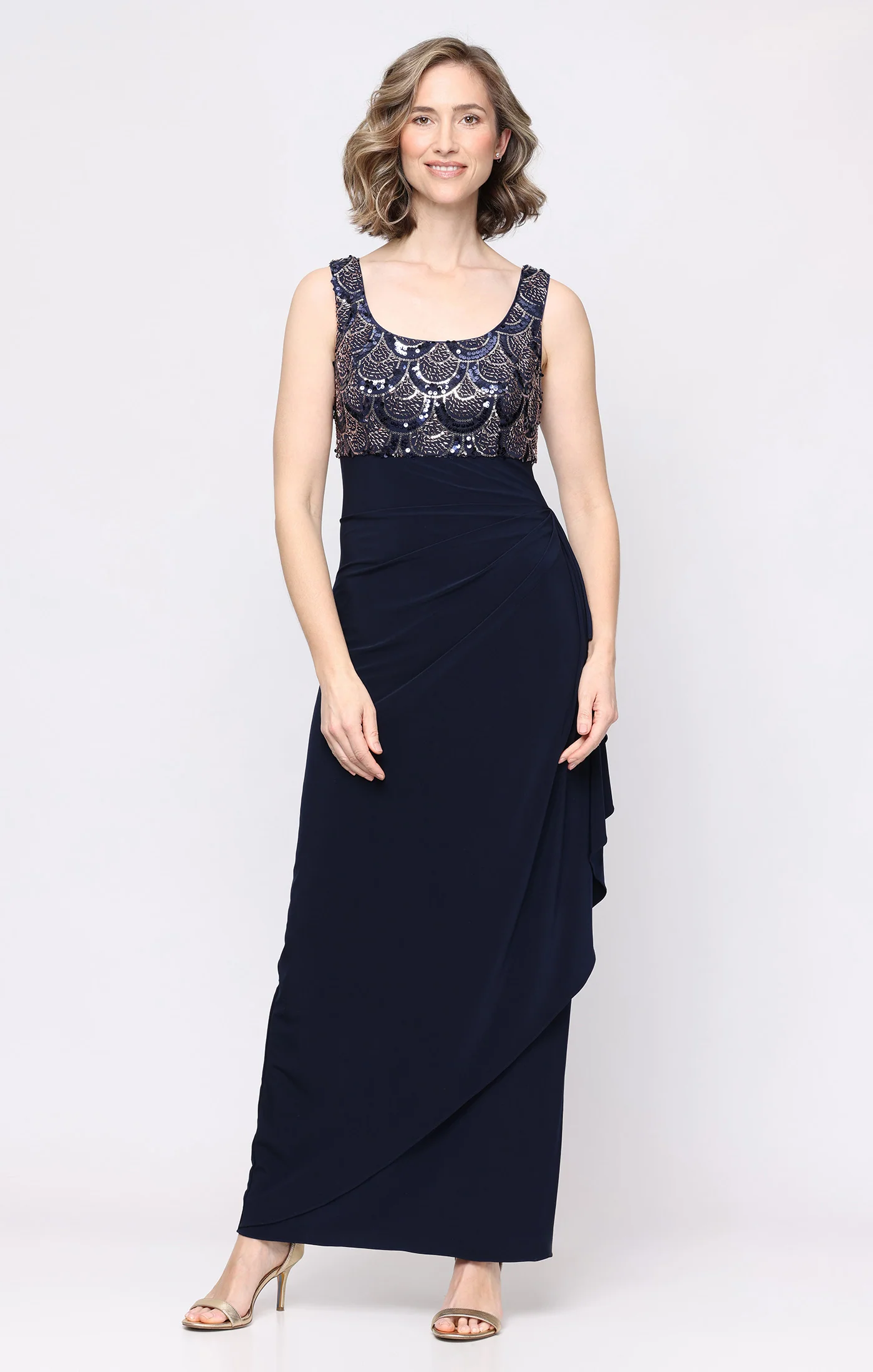 Long Empire Waist Dress with Sequin Bolero Jacket - Image 3