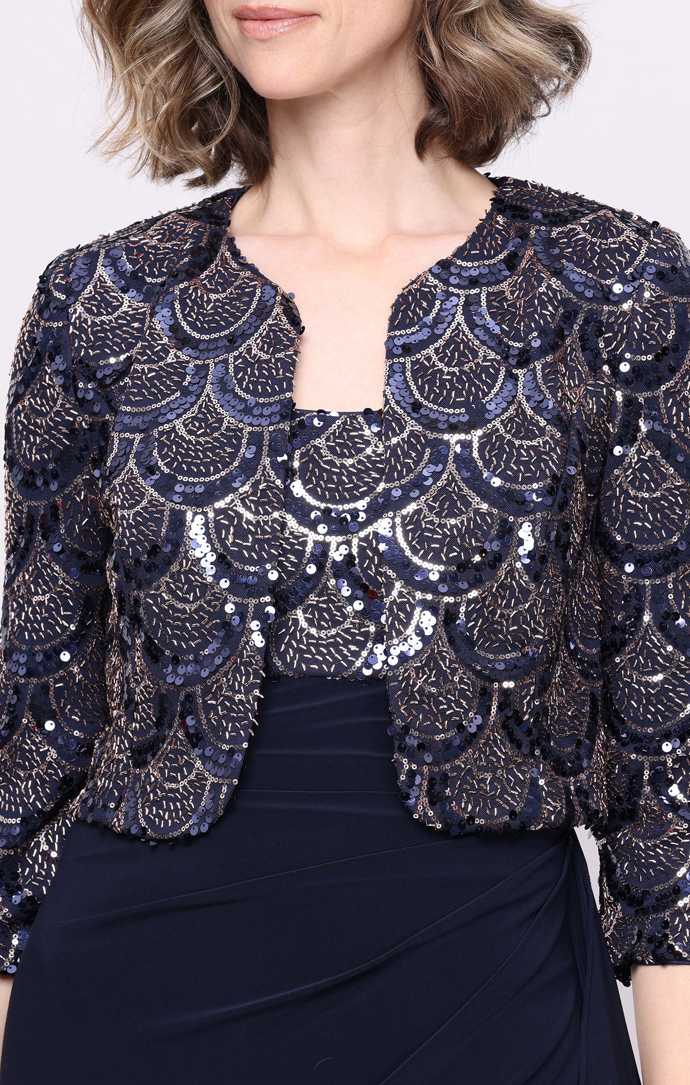 Long Empire Waist Dress with Sequin Bolero Jacket - Image 5