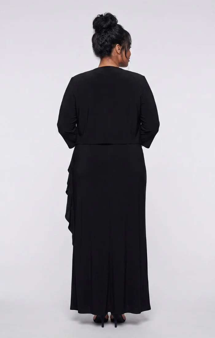 Plus Long Matte Jersey Jacket Dress with Cascade Skirt - Image 3