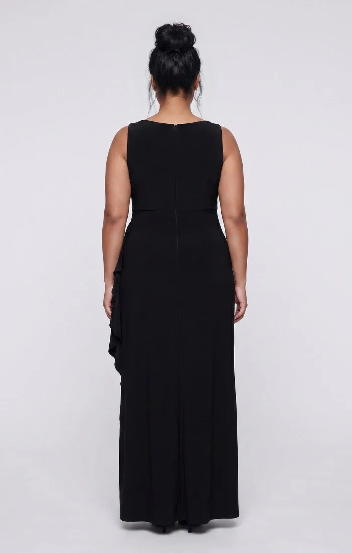 Plus Long Matte Jersey Jacket Dress with Cascade Skirt - Image 4