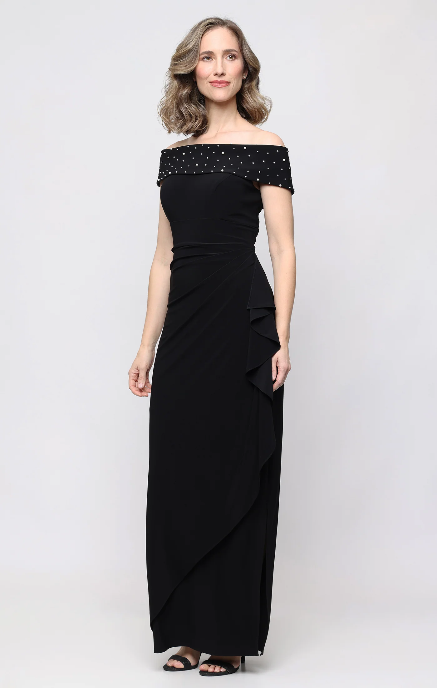 Long Matte Jersey Off the Shoulder Dress