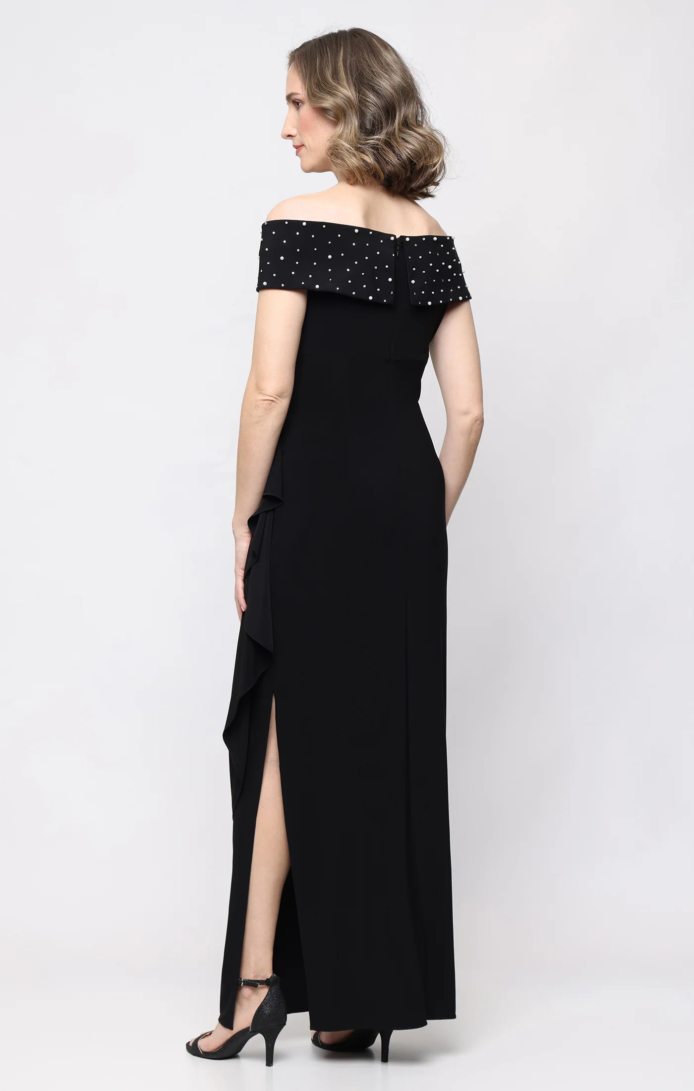 Long Matte Jersey Off the Shoulder Dress - Image 3