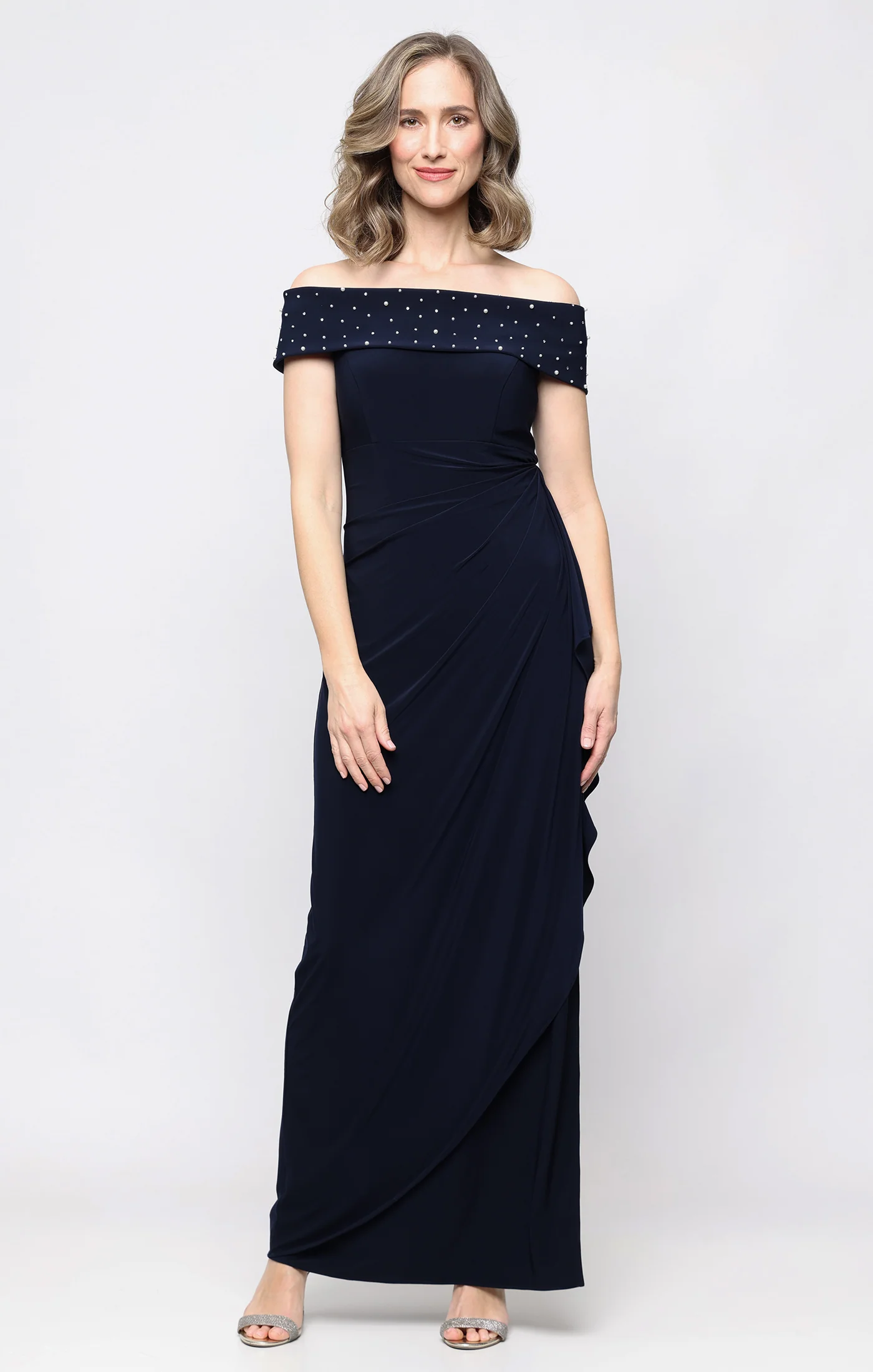 Long Matte Jersey Off the Shoulder Dress - Image 4