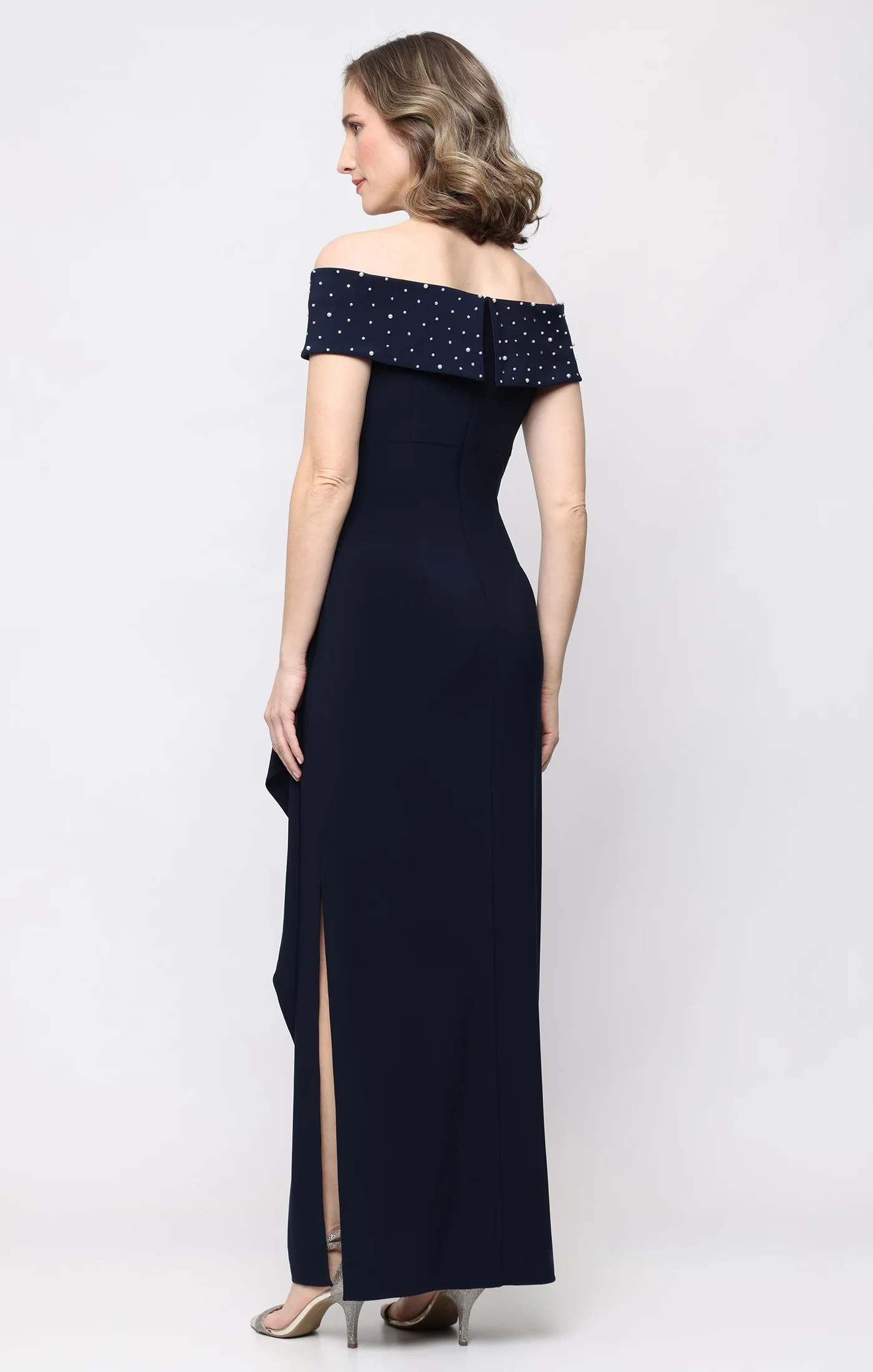 Long Matte Jersey Off the Shoulder Dress - Image 6