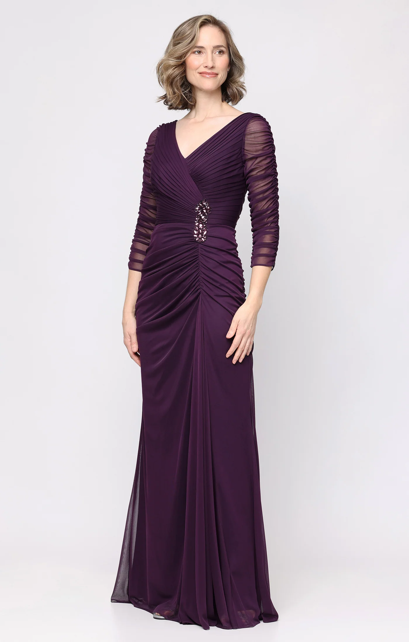 Long Mesh Dress with Embellishment Detail at Hip