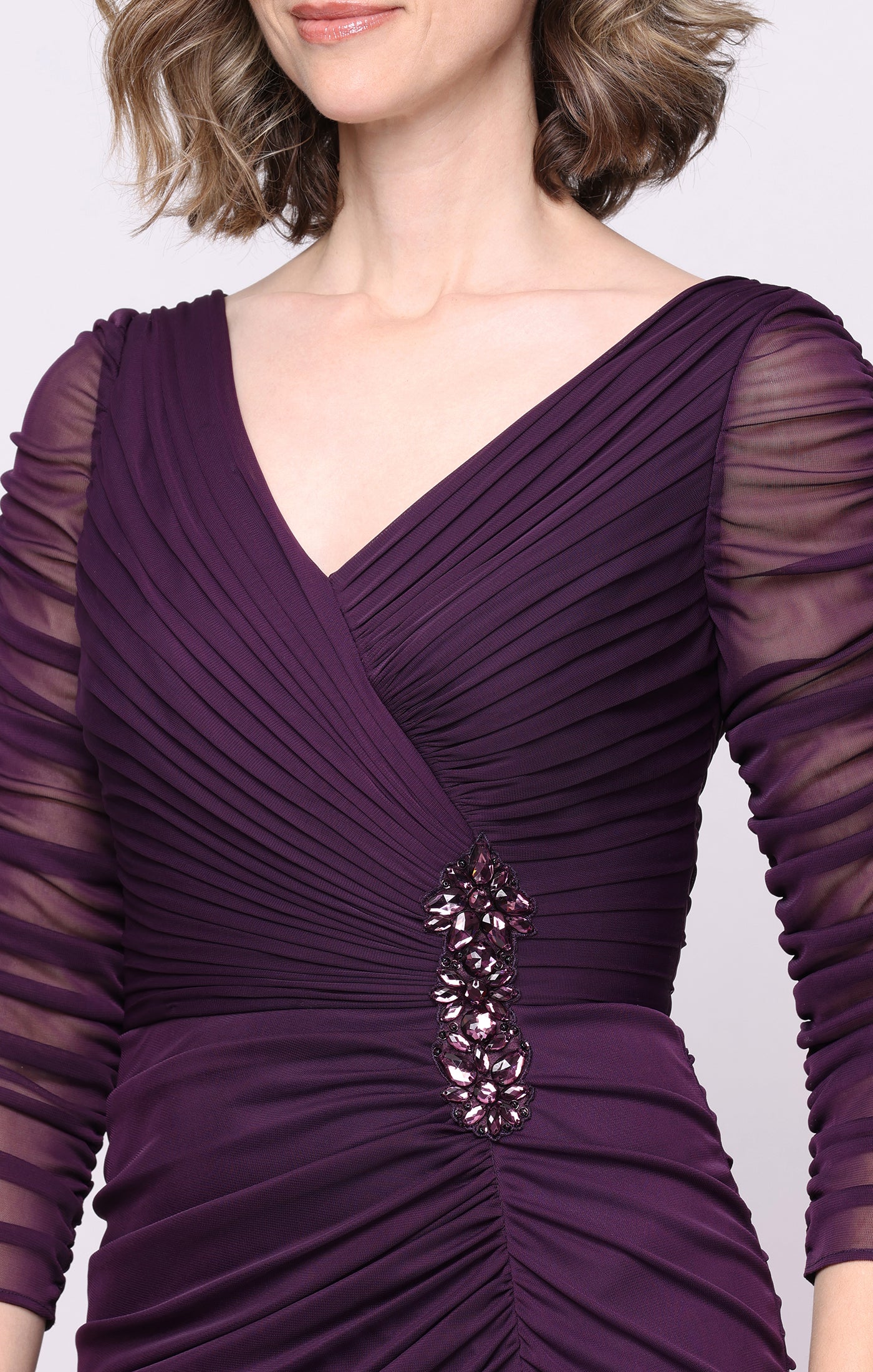 Long Mesh Dress with Embellishment Detail at Hip - Image 2