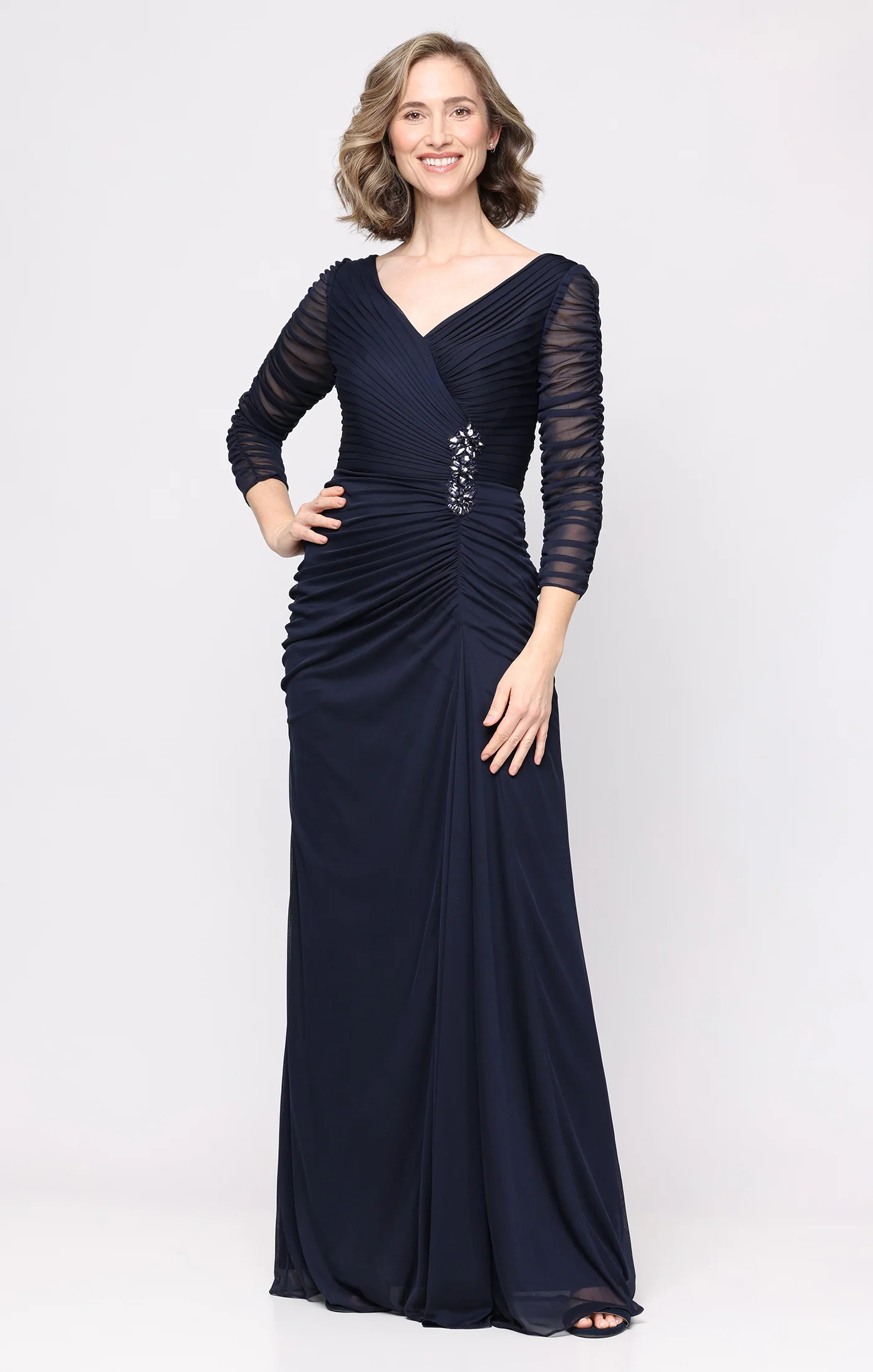 Long Mesh Dress with Embellishment Detail at Hip - Image 4
