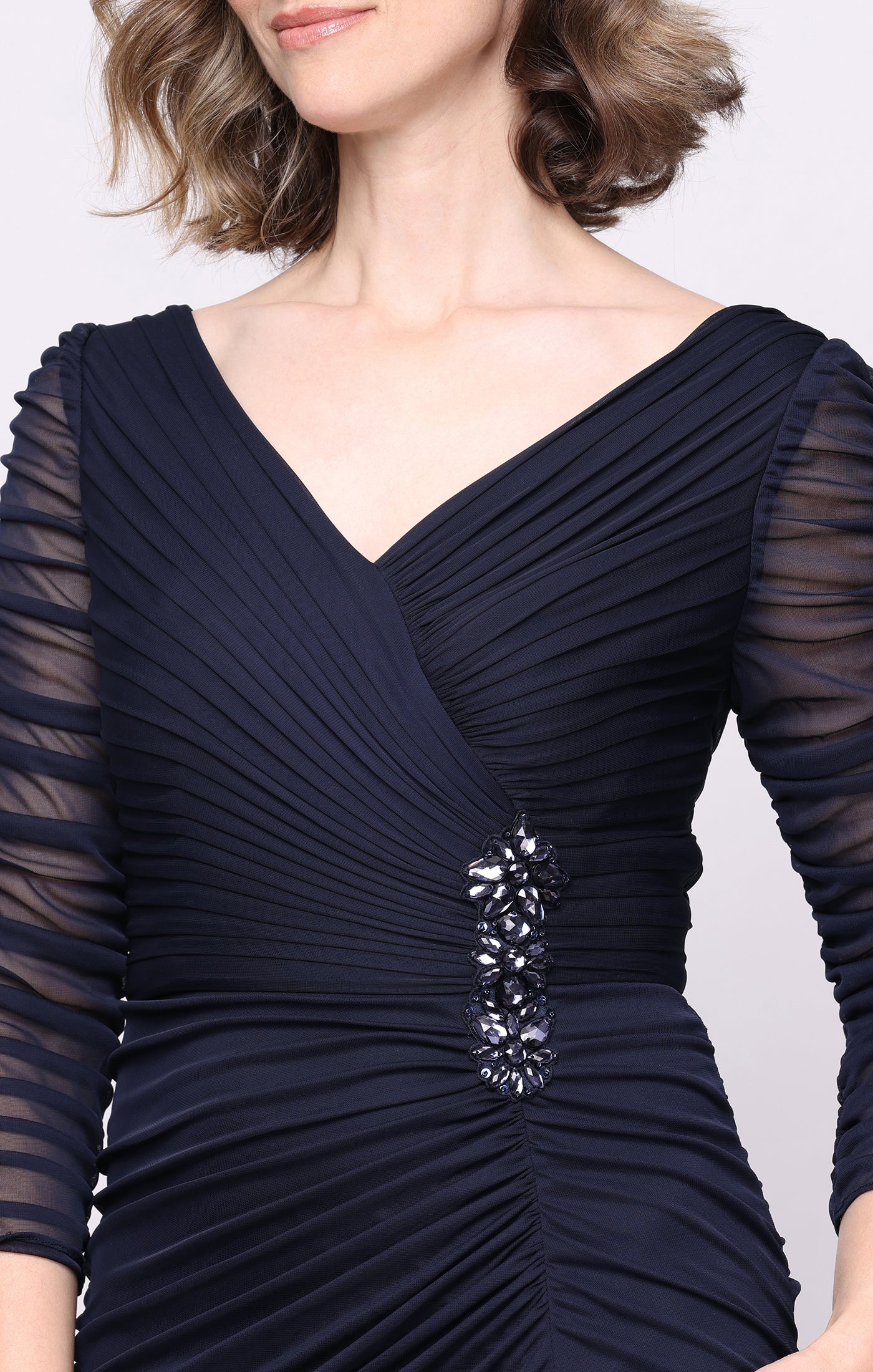 Long Mesh Dress with Embellishment Detail at Hip - Image 5