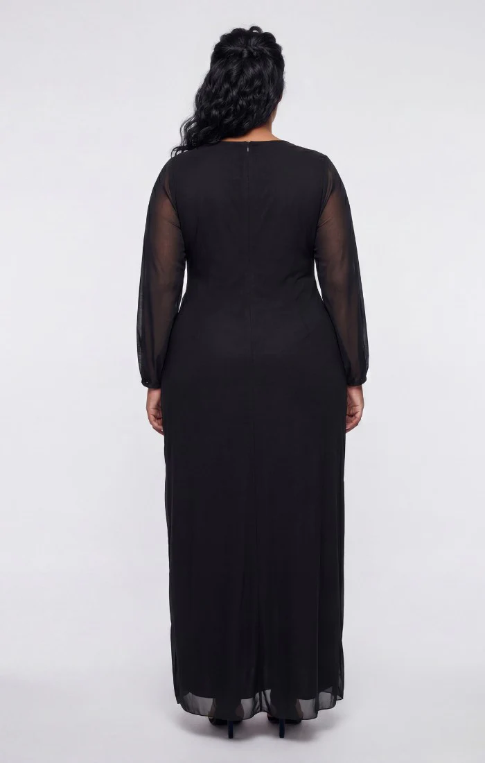 Long Mesh Empire Waist Dress with Sleeve Detail - Image 2