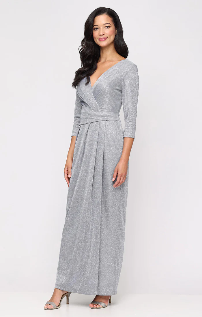 *Metallic Knit Dress with Surplice Neckline