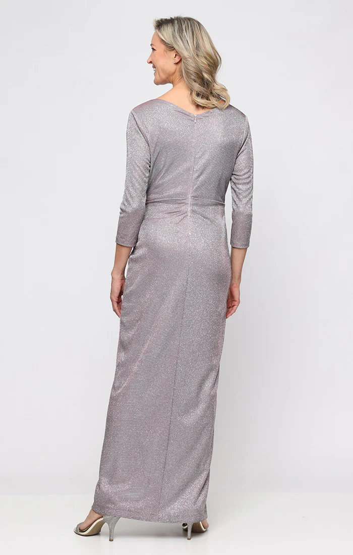 *Metallic Knit Dress with Surplice Neckline and Ruched Waist Detail - Image 2