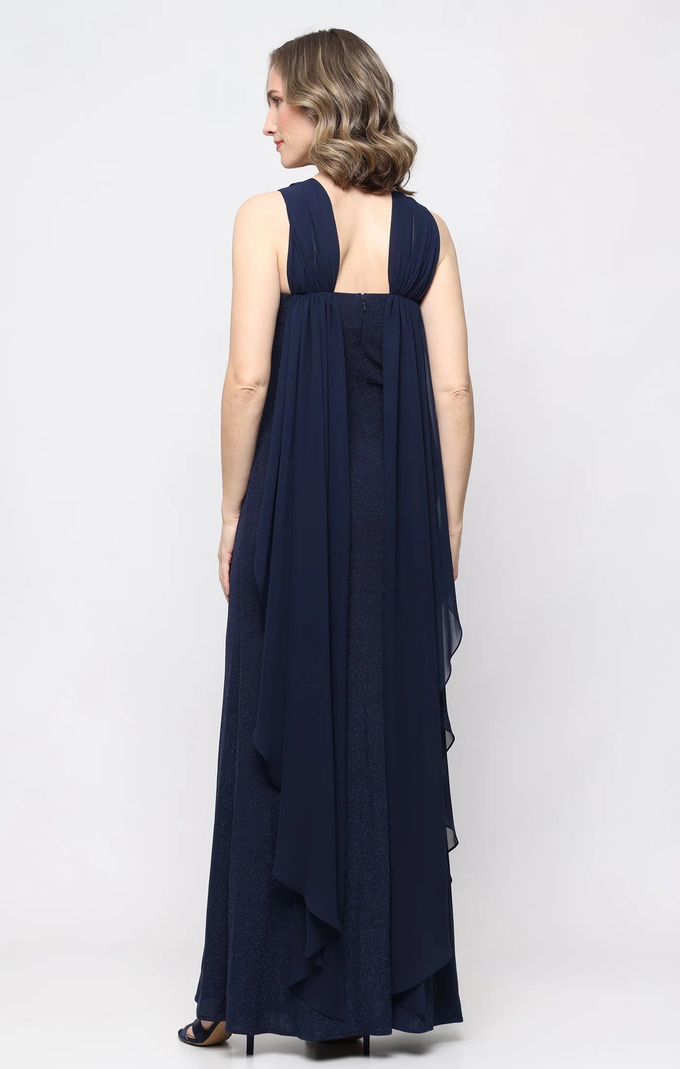 Long Metallic Knit Halter Dress with Front Slit - Image 3
