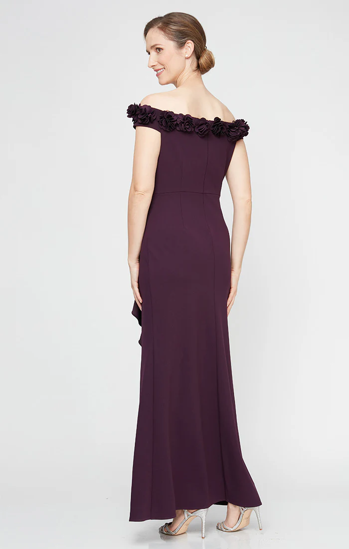 *Long Off the Shoulder Dress With 3D Flower Neckline and Front Slit - Image 11