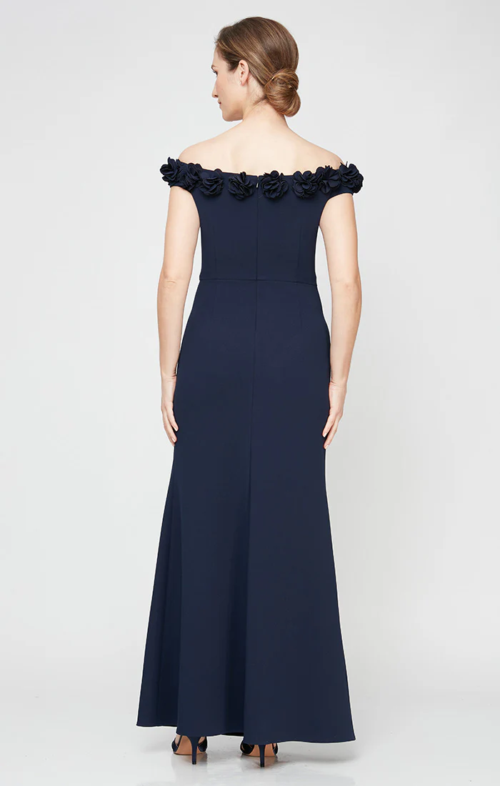 *Long Off the Shoulder Dress With 3D Flower Neckline and Front Slit - Image 12