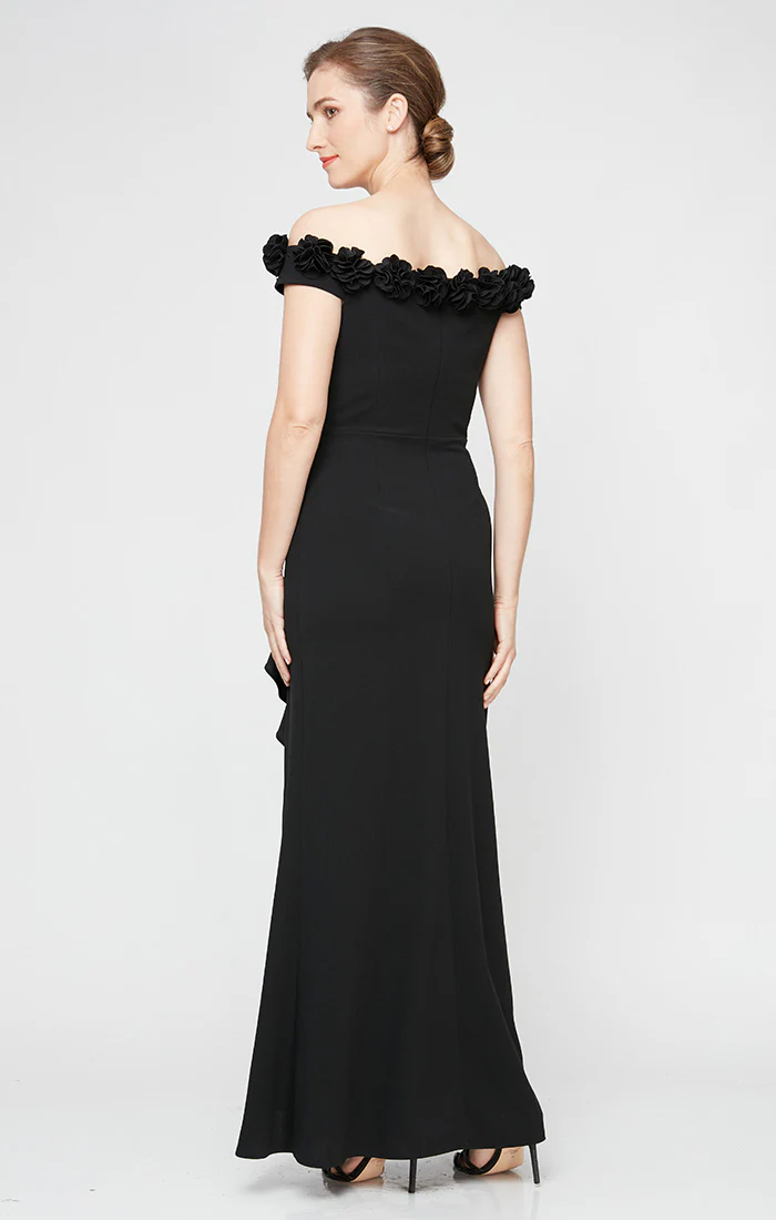 *Long Off the Shoulder Dress With 3D Flower Neckline and Front Slit - Image 15