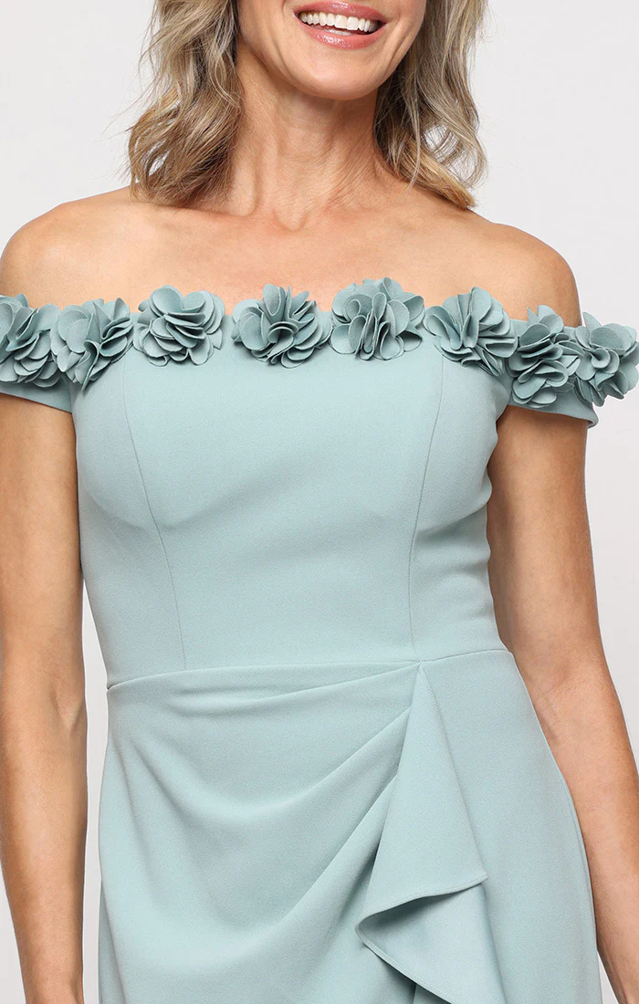 *Long Off the Shoulder Dress With 3D Flower Neckline and Front Slit - Image 17