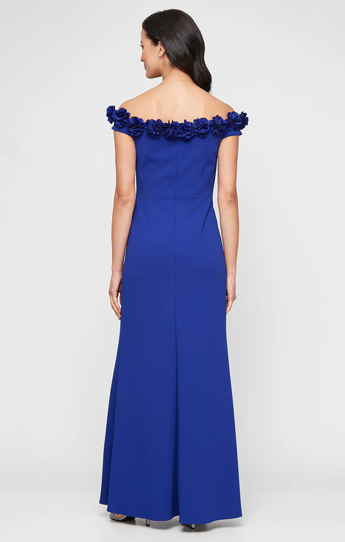 *Long Off the Shoulder Dress With 3D Flower Neckline and Front Slit - Image 6
