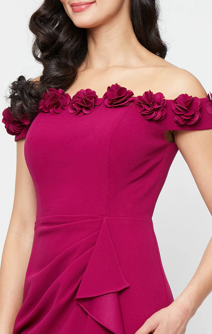 *Long Off the Shoulder Dress With 3D Flower Neckline and Front Slit - Image 8