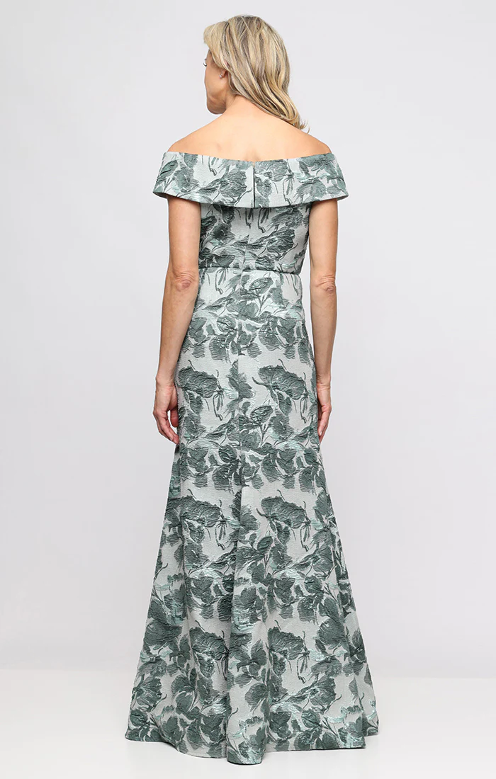 Petite - Off-the-Shoulder Floral Jacquard Ballgown - Image 3