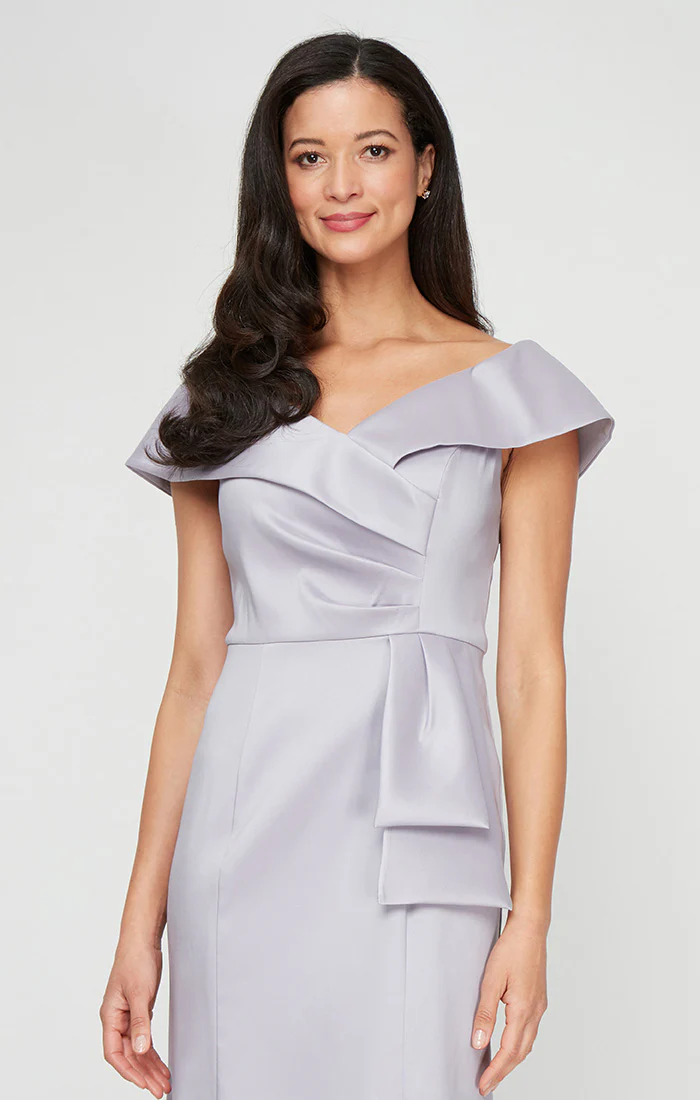 *Long Off the Shoulder Mikado Dress with Sash Waist Detail - Image 2