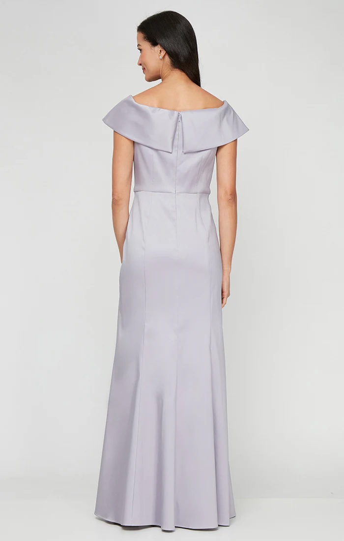 *Long Off the Shoulder Mikado Dress with Sash Waist Detail - Image 3