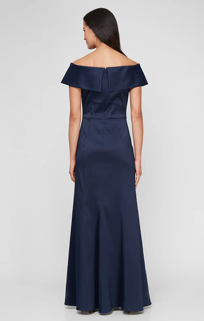 *Long Off the Shoulder Mikado Dress with Sash Waist Detail - Image 6