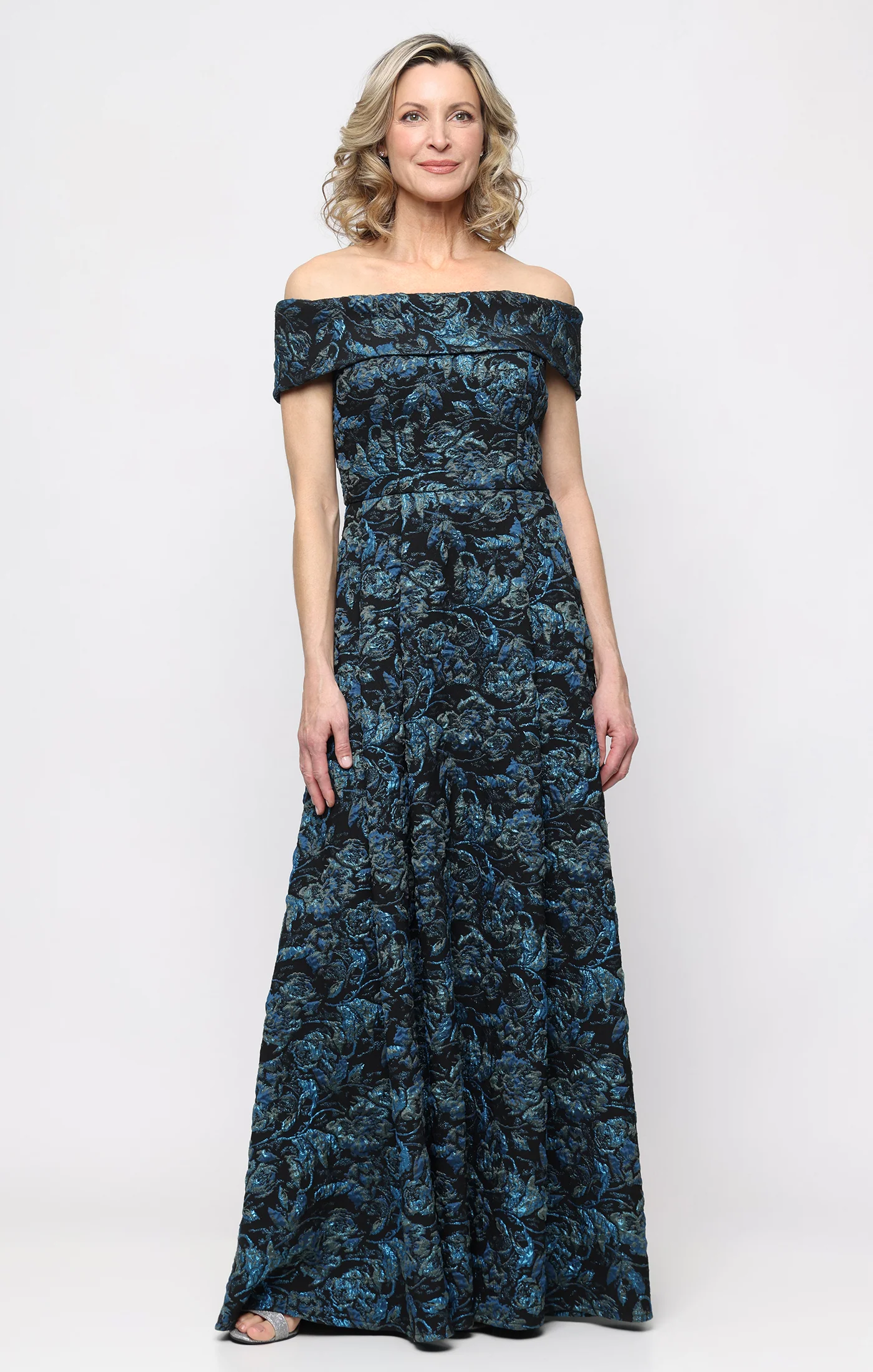 *Long Off the Shoulder Printed Ballgown