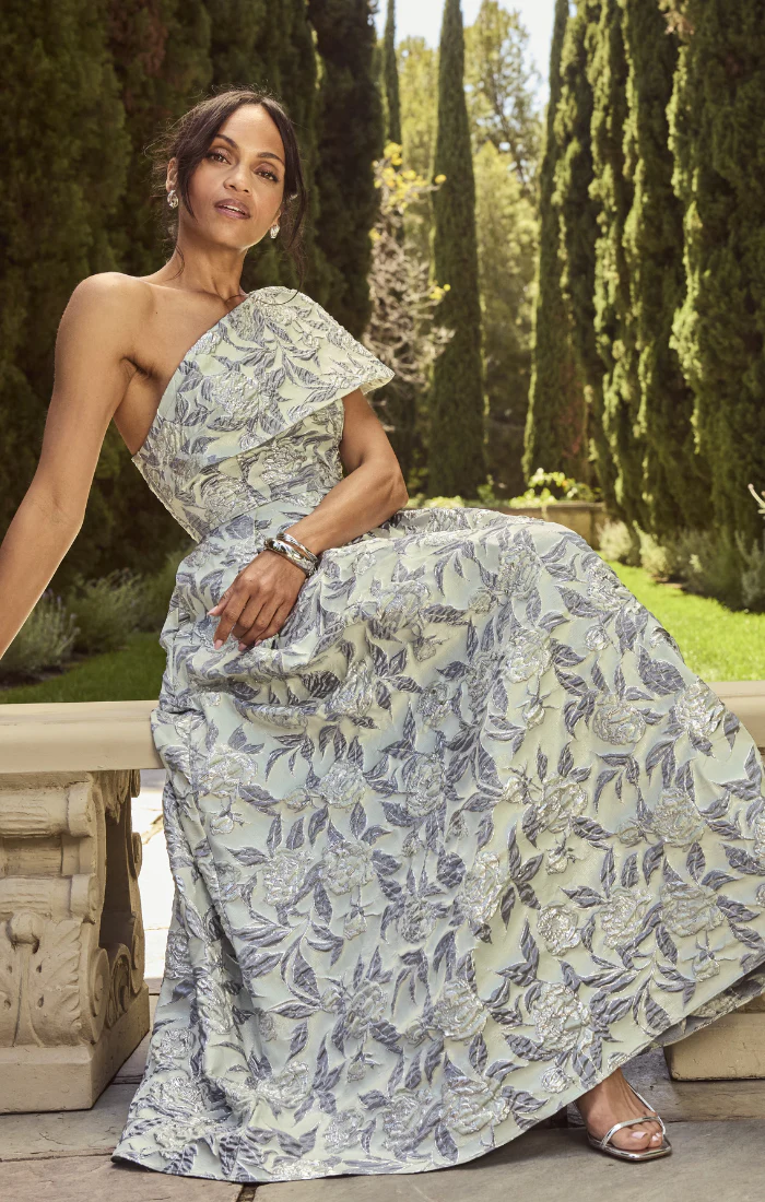 Petite - One Shoulder Jacquard Gown - Image 6