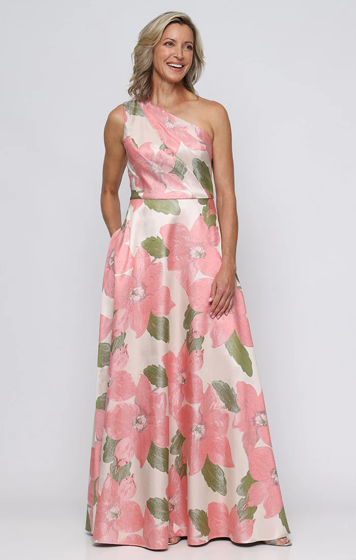 Regular - Long One Shoulder Printed Jacquard Gown