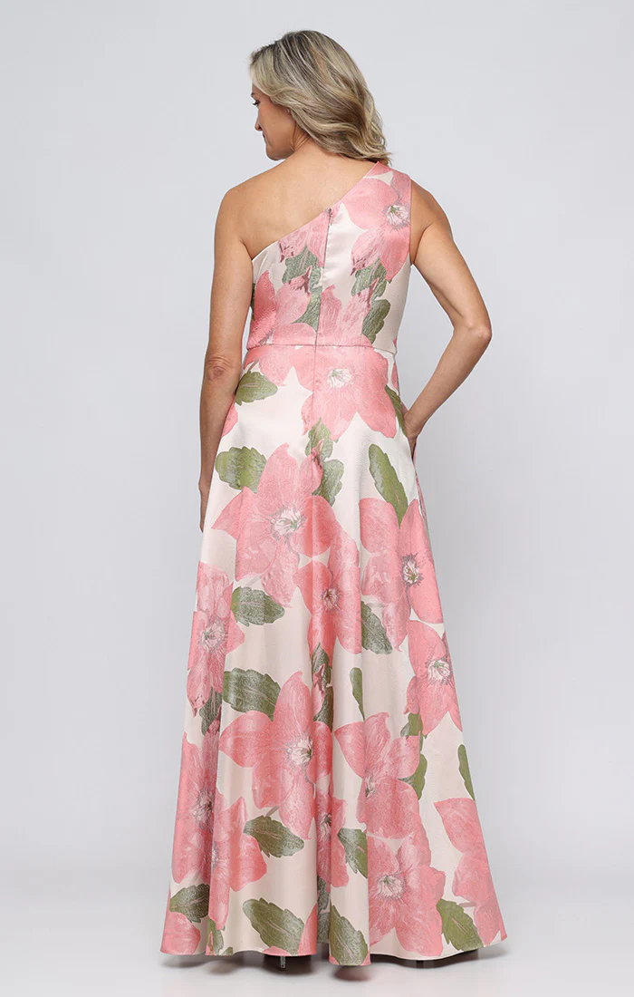 Regular - Long One Shoulder Printed Jacquard Gown - Image 3