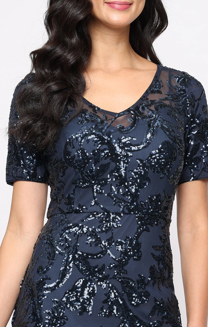 Regular - Sequin Gown with V-Neckline and Elbow Sleeves - Image 2