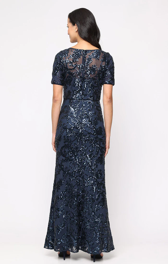 Regular - Sequin Gown with V-Neckline and Elbow Sleeves - Image 3