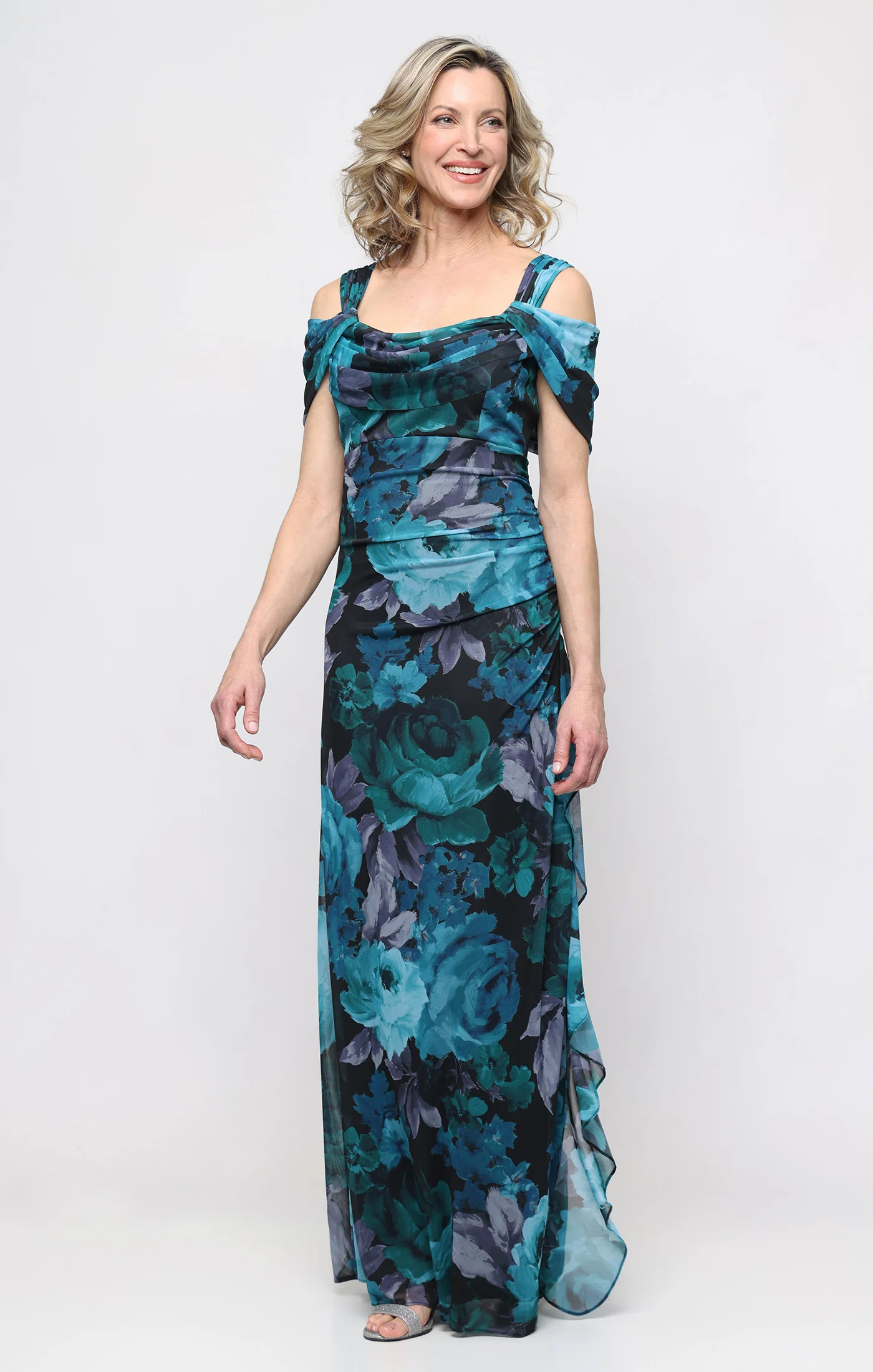 Mia Printed Mesh Cold Shoulder Dress