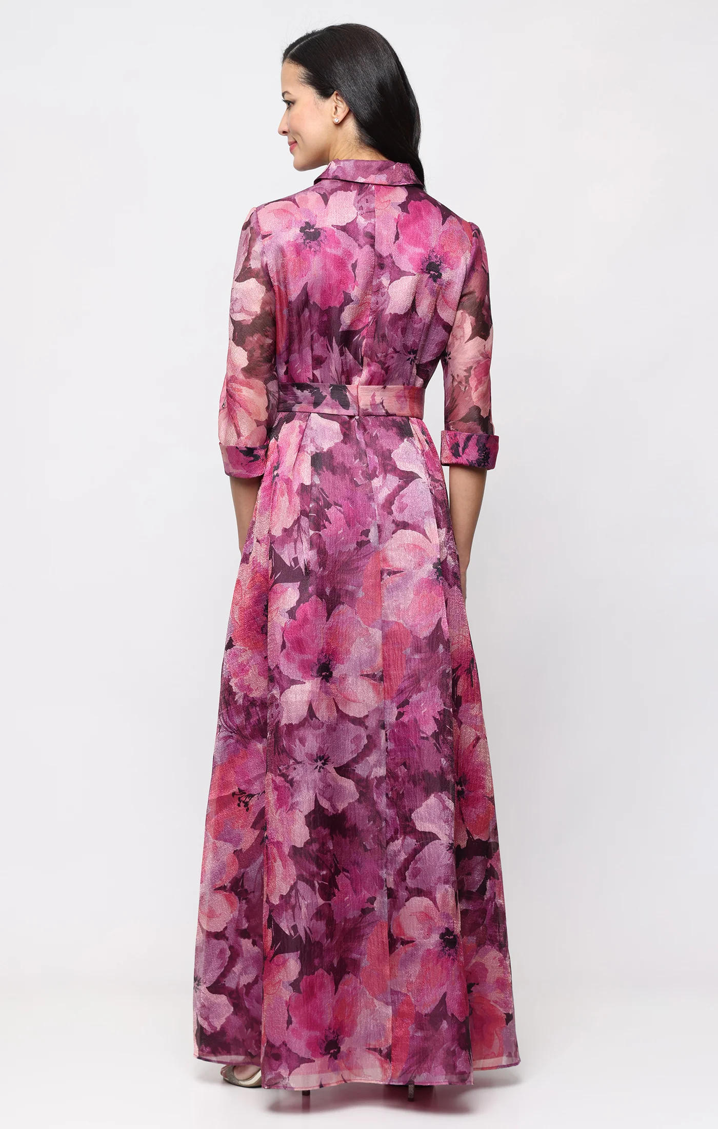 Petite Long Printed Organza Ballgown with Tie Waist - Image 3