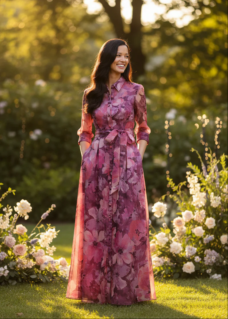 Floral Organza Ballgown with Tie Waist - Image 4