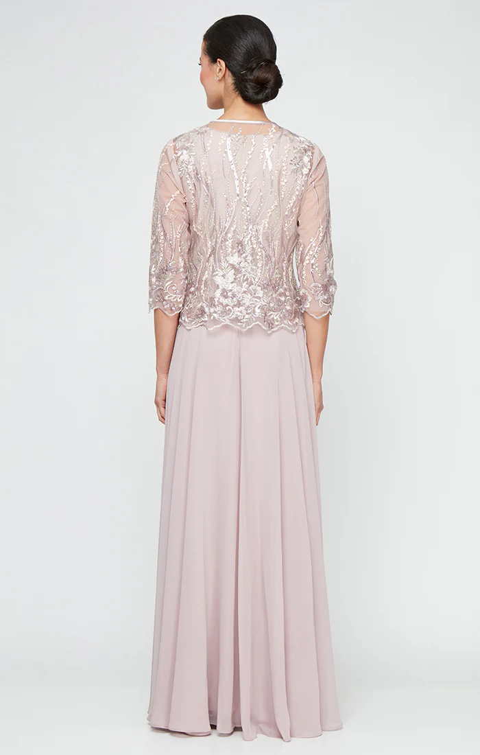 Petite Sequin Embroidered Jacket Dress with Full Chiffon Skirt - Image 4