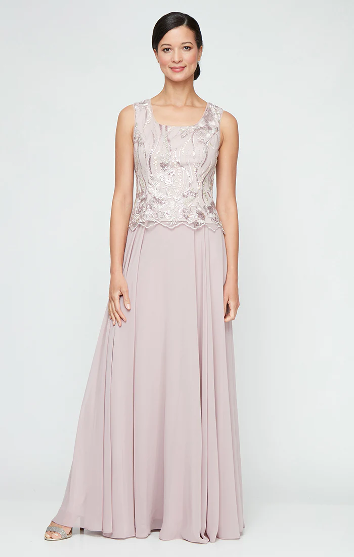 Sequin Embroidered Jacket Dress with Full Chiffon Skirt - Image 4