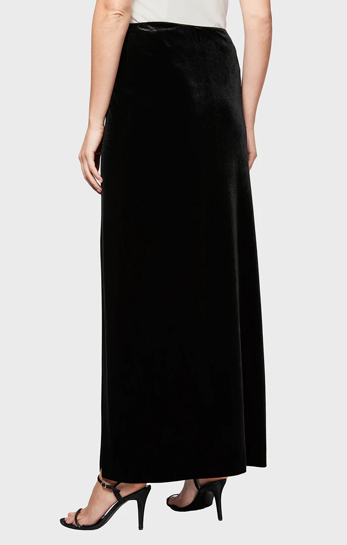 Velvet Long Skirt with Satin-Button Detail - Image 2