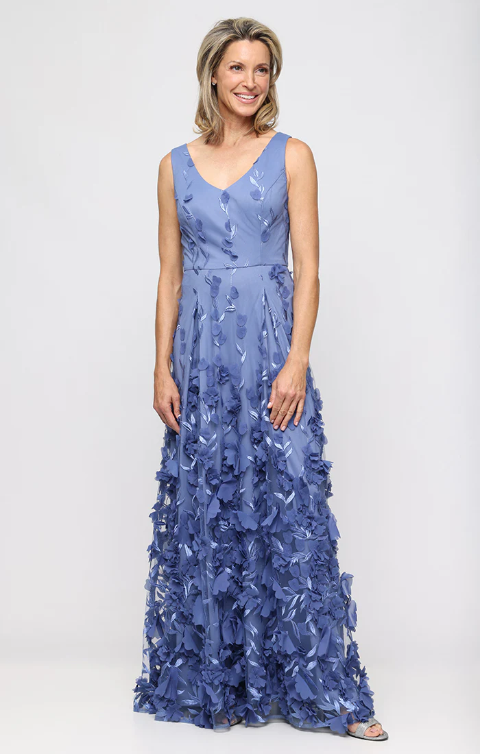 Regular - Sleeveless 3-D Embroidered Floral A-Line Gown