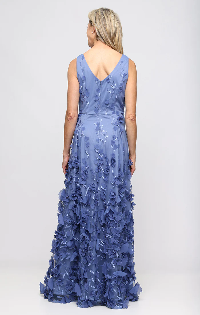 Regular - Sleeveless 3-D Embroidered Floral A-Line Gown - Image 3