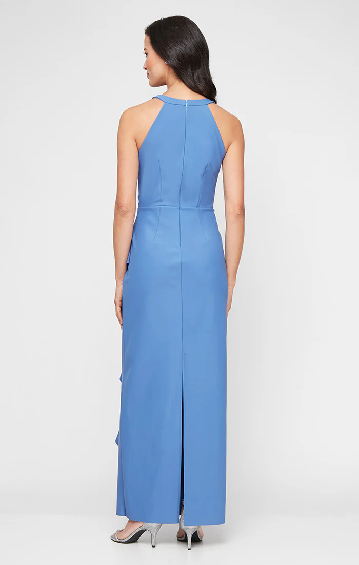*Long Sleeveless Contour Collection Dress with Surplice Cutaway Halter Neckline and Cascade Ruffle Detail Skirt - Image 3