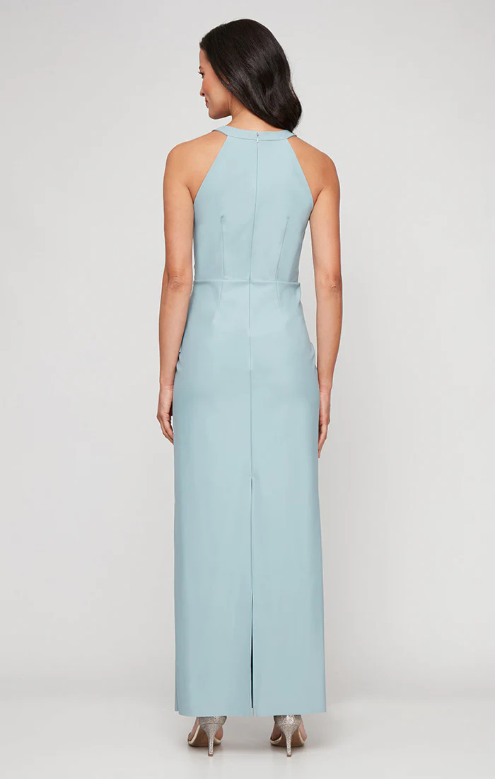 *Long Sleeveless Contour Collection Dress with Surplice Cutaway Halter Neckline and Cascade Ruffle Detail Skirt - Image 5