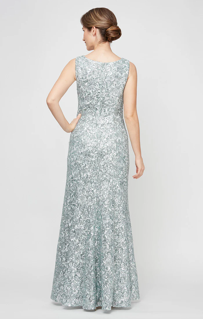 Petite - Sleeveless Corded Fit and Flare Dress with Shawl - Image 2