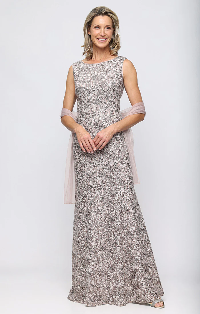 Petite - Sleeveless Corded Fit and Flare Dress with Shawl - Image 4