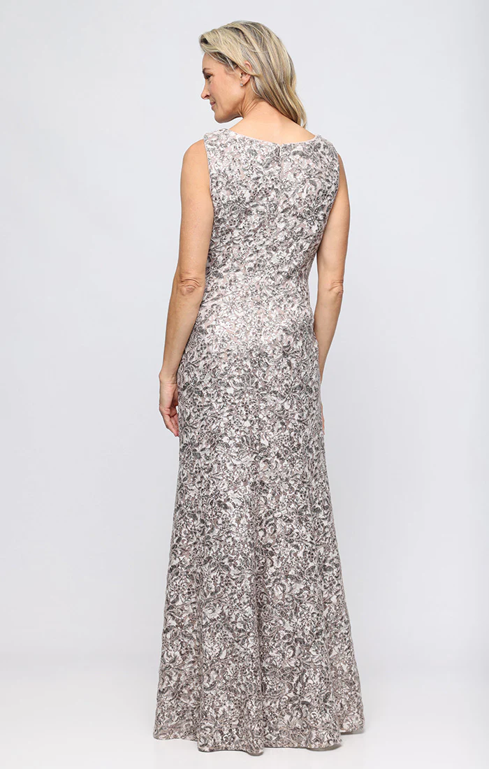 Regular - Sleeveless Corded Lace Fit and Flare Dress with Shawl - Image 4